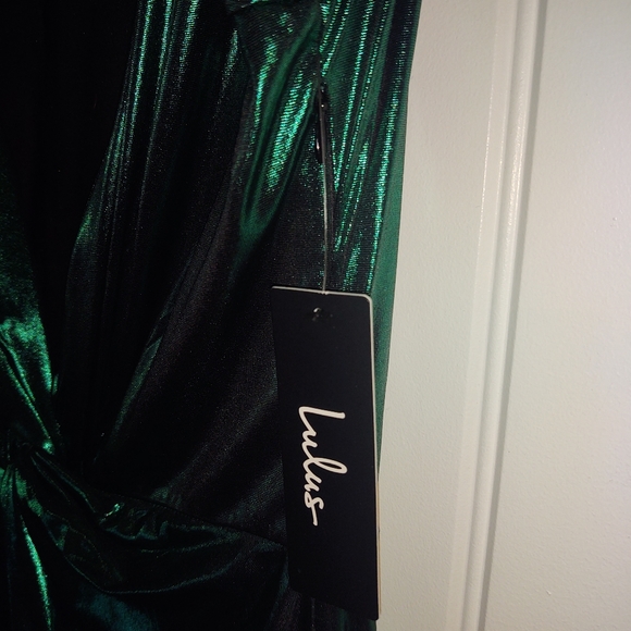 Lulu's Metallic Green Dress - Picture 4 of 6